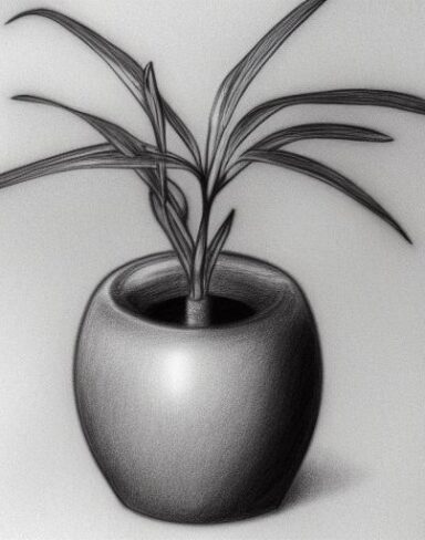Pencil drawing of a plant in vase