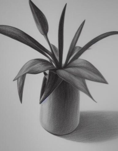Pencil drawing of a plant in vase