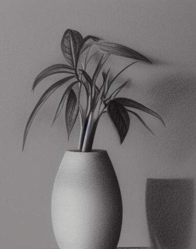 Pencil drawing of a plant in vase
