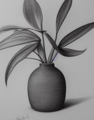 Pencil drawing of a plant in vase