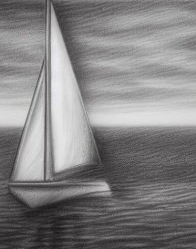 Pencil drawing of a sailboat in the water