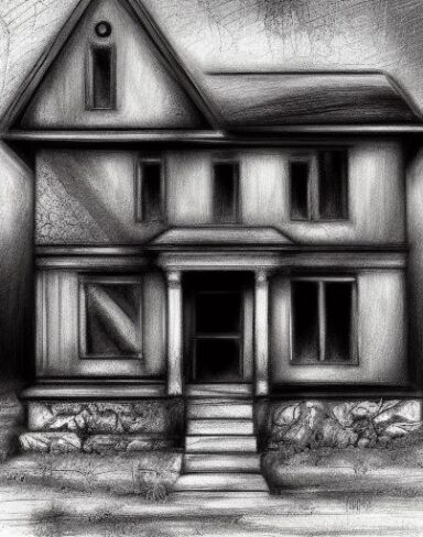 The black and white charcoal drawing of house