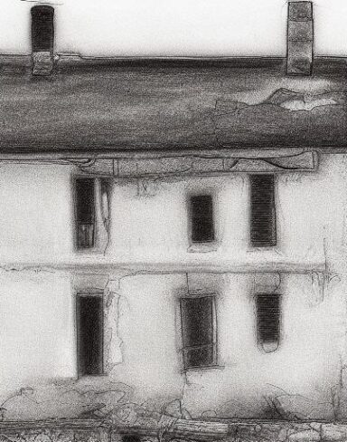 The black and white drawing of a house
