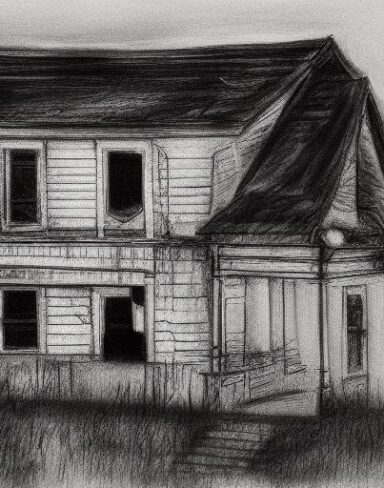 The black and white drawing of the house