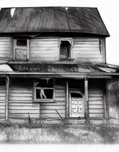 The black and white drawing of the house