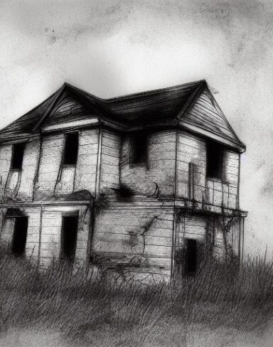 The black and white drawing of the house