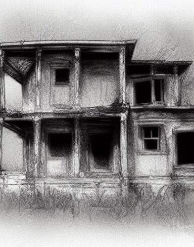 The black and white drawing of the house