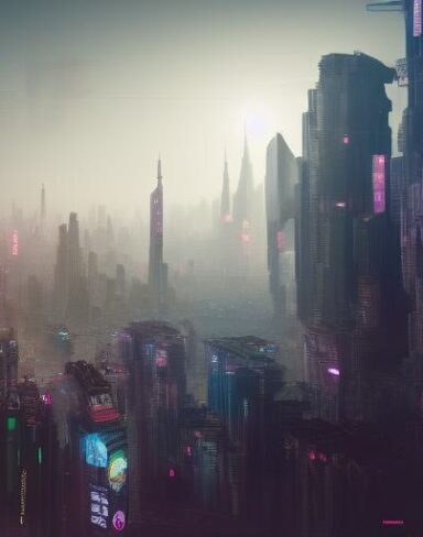 The digital city filled with lots of buildings and citizens