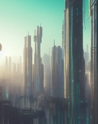 The digital city with lots of tall buildings