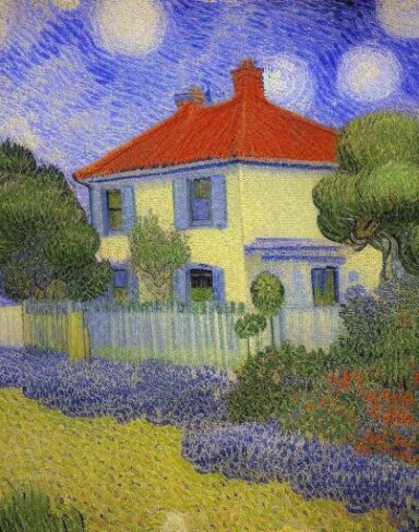 The impressionism painting of the house with a garden