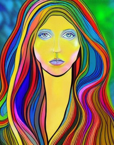 The painting of a woman with long hair