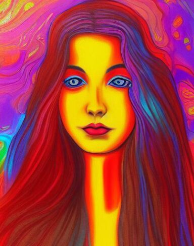 The painting of a woman with long hair