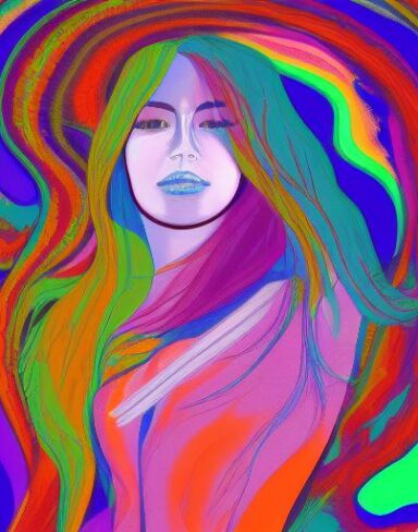 The painting of a woman with long hair