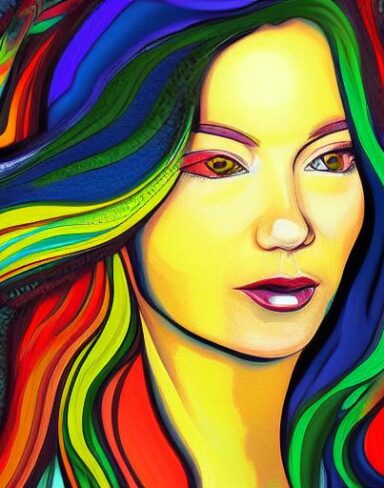 The painting of a woman with long hair