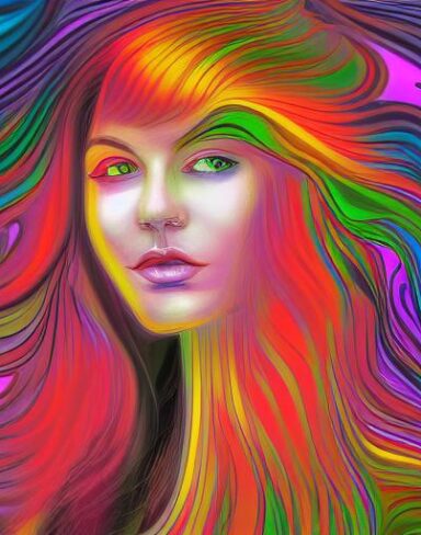 The painting of a woman with long hair