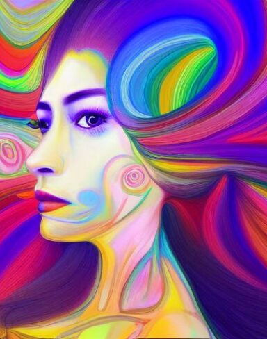 The painting of a woman with long hair