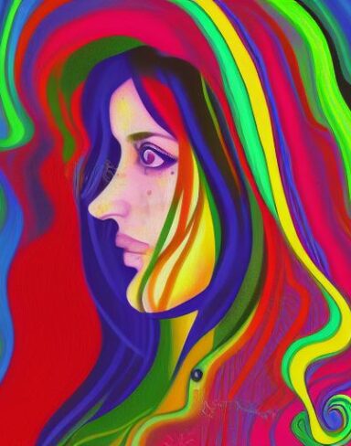 The painting of a woman with long hair