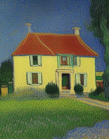 The painting of the house in garden