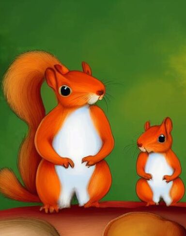 The squirrels near a mushroom