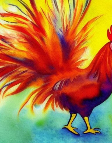 The watercolor painting of a rooster