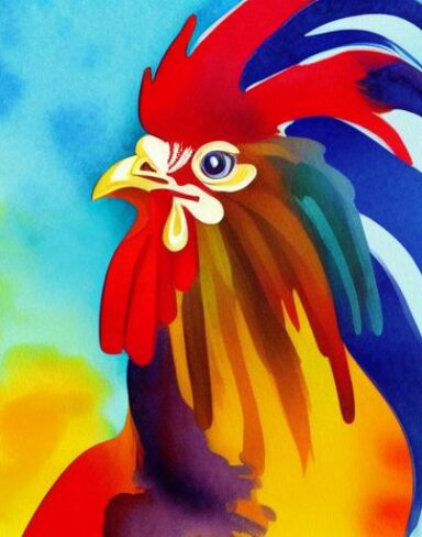 The watercolor painting of a rooster