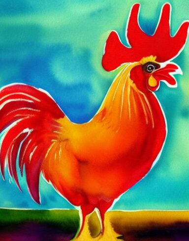 The watercolor painting of a rooster by Olga Boznańska