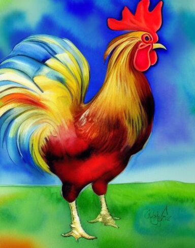 The watercolor painting of a rooster by Olga Boznańska