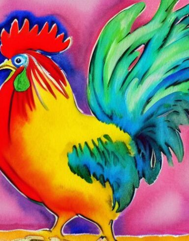 The watercolor painting of rooster