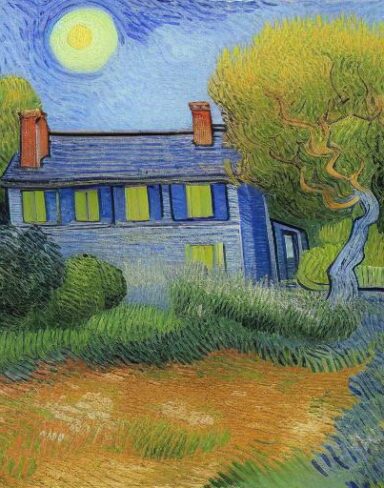Van gogh painting of a house in a garden