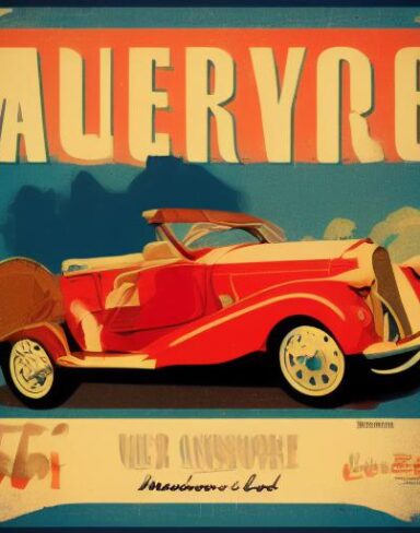 Vintage poster advertising a vintage automobile