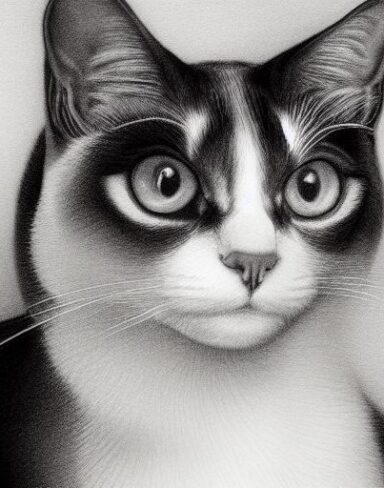 A black and white drawing of a abyssinian Cat