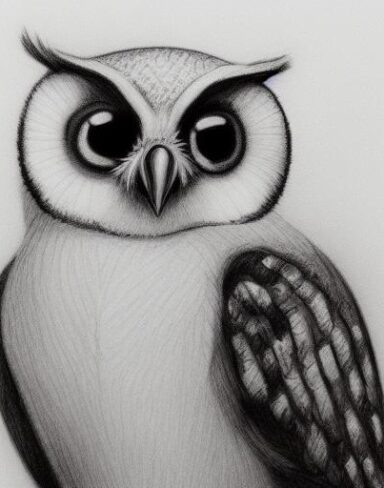 A black and white drawing of a adorable bird