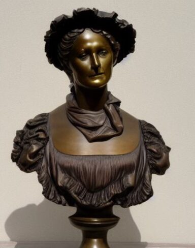 A bronze bust for a female wearing a hat