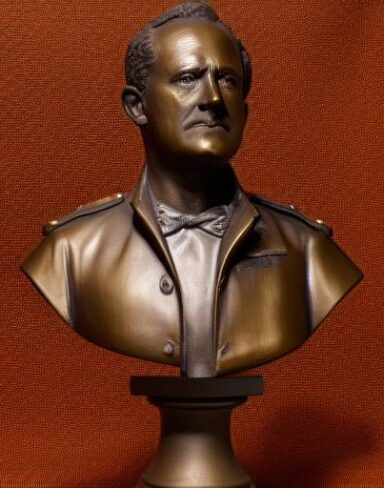 A bust of the man in a military fits