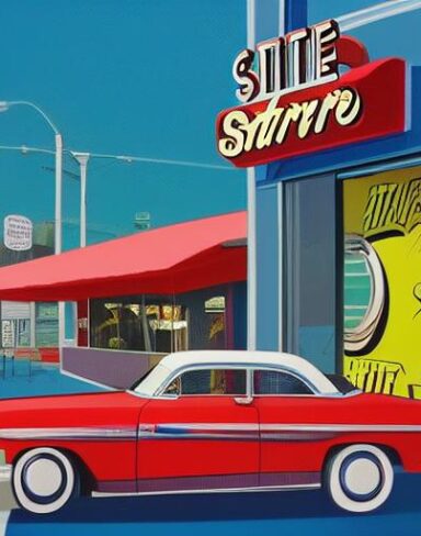 A car parked in front of a starlite diner