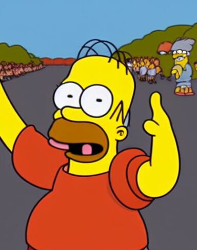 A cartoon character waving his hands