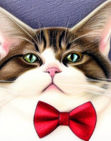 A close up of a cat wearing a small bow tie