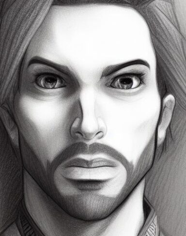 A close up of a drawing of a cool man