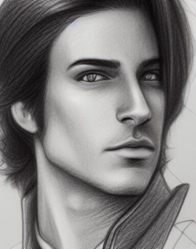 A close up of a drawing of a young and cool man