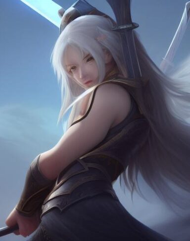 A close up of a person holding a sword