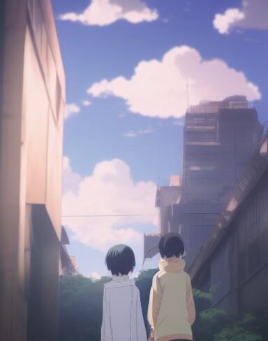 A couple of anime characters with beautiful face standing next to each other