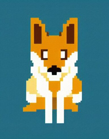 A deer sitting in front of a blue background