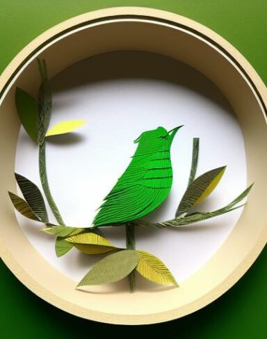 A detailed many layered paper art in a round frame