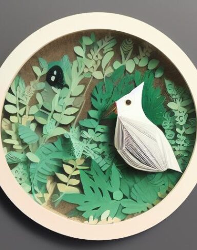 A detailed many layered paper art in a round frame