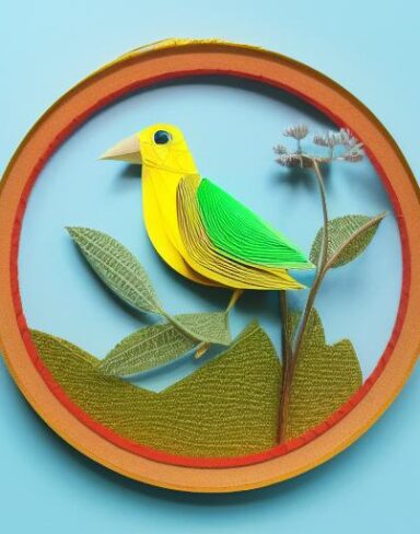 A detailed many layered paper art in a round frame