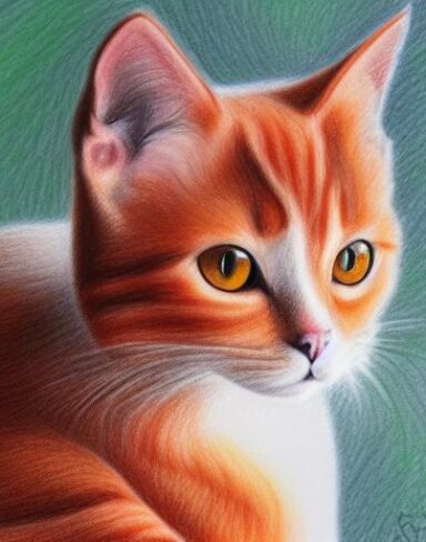 A drawing of a cat by crayon
