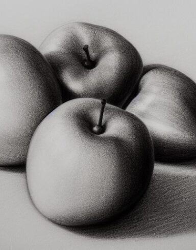 A drawing of a fruit on a table