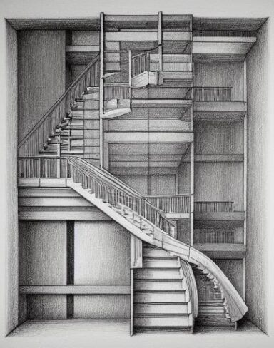 A drawing of a staircases in a building