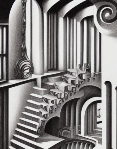 A drawing of staircases inside a building