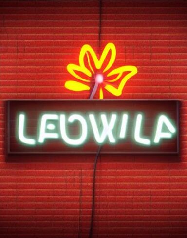 A flower neon sign on a brick wall